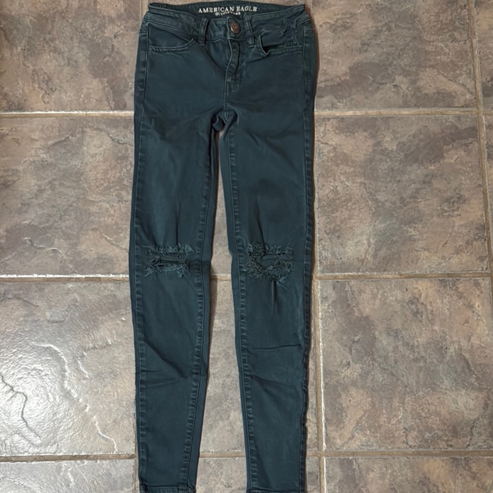 American Eagle Outfitters Super Stretch Teal Distressed Jeans